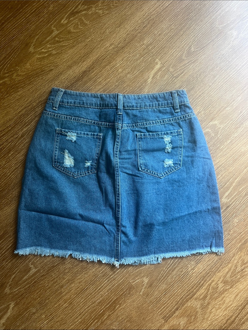 High-Rise Distressed Denim Mini Skirt - Blue - Picture 5 of 5